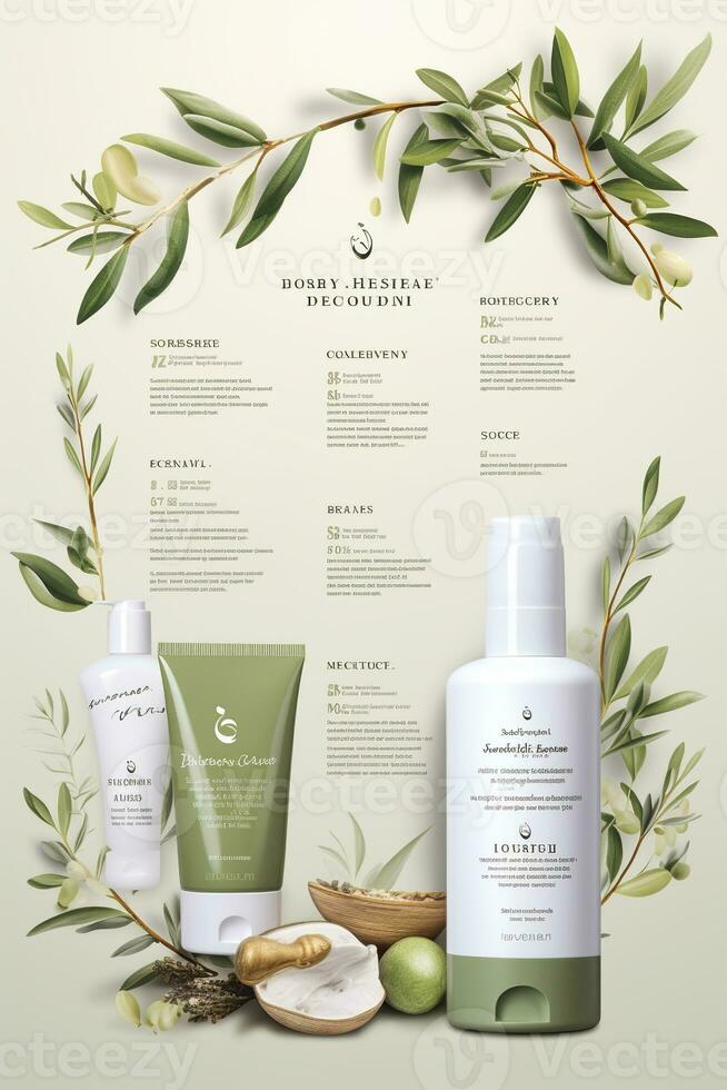 AI generated Beautiful flyer to present a store that sells products, body care, soap, cream, oil. Generative AI photo