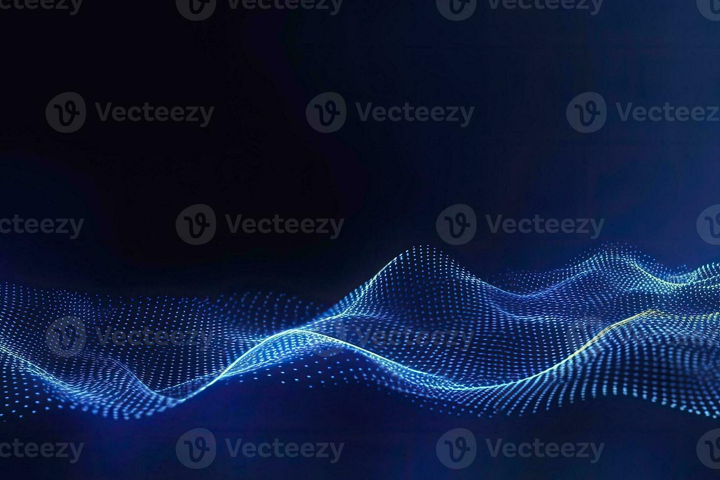 AI generated Dynamic blue particle wave. Abstract sound visualization. Digital structure of the wave flow of luminous particles. AI Generated. photo