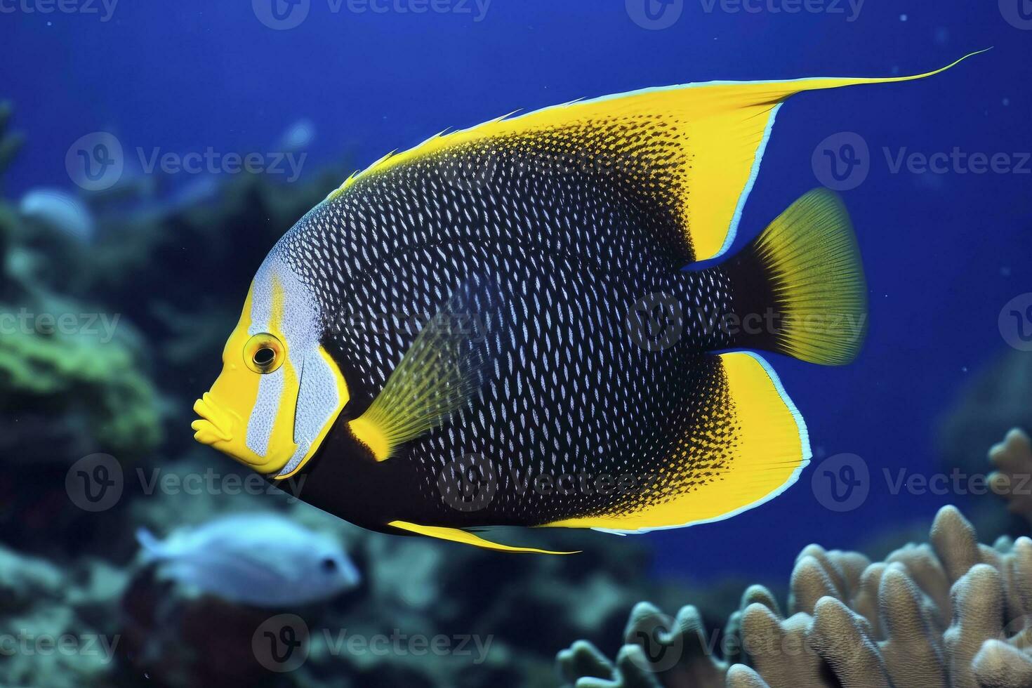 AI generated Beautiful angelfish in the ocean. AI Generated photo