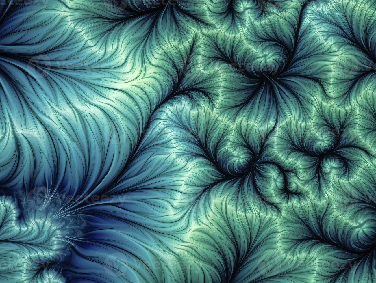 AI generated Aqua and Green psychedelic fractal.  AI Generated photo