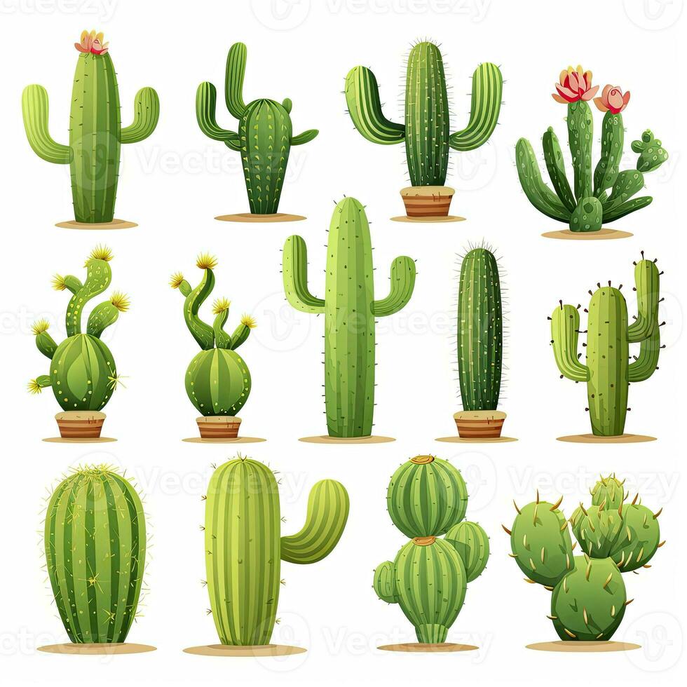 ai generado el cactus conjunto en blanco antecedentes. clipart ilustraciones. ai generado foto