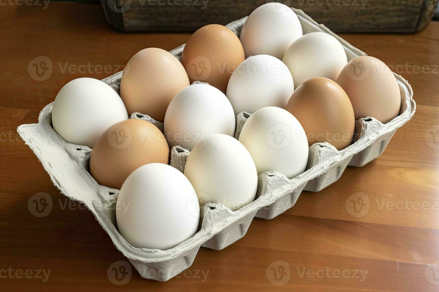 AI generated Close up of open carton of fresh store bought white eggs. AI Generated photo