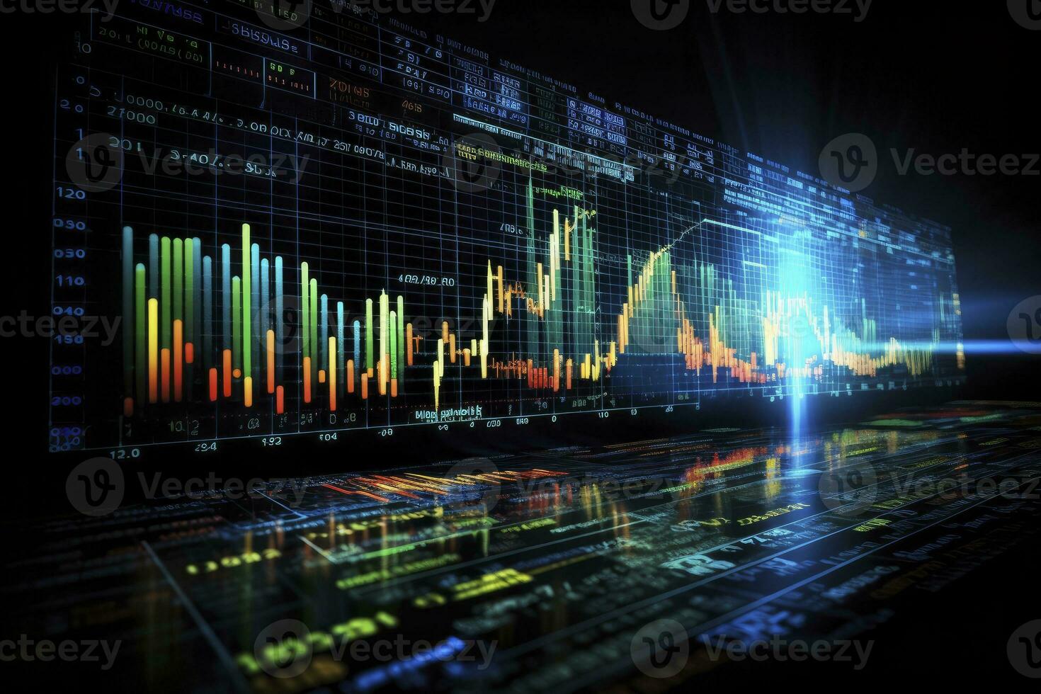 AI generated Digitally Generated Currency and Exchange Stock Chart for Finance and Economy Based Computer Software and Coding Display. AI Generated photo