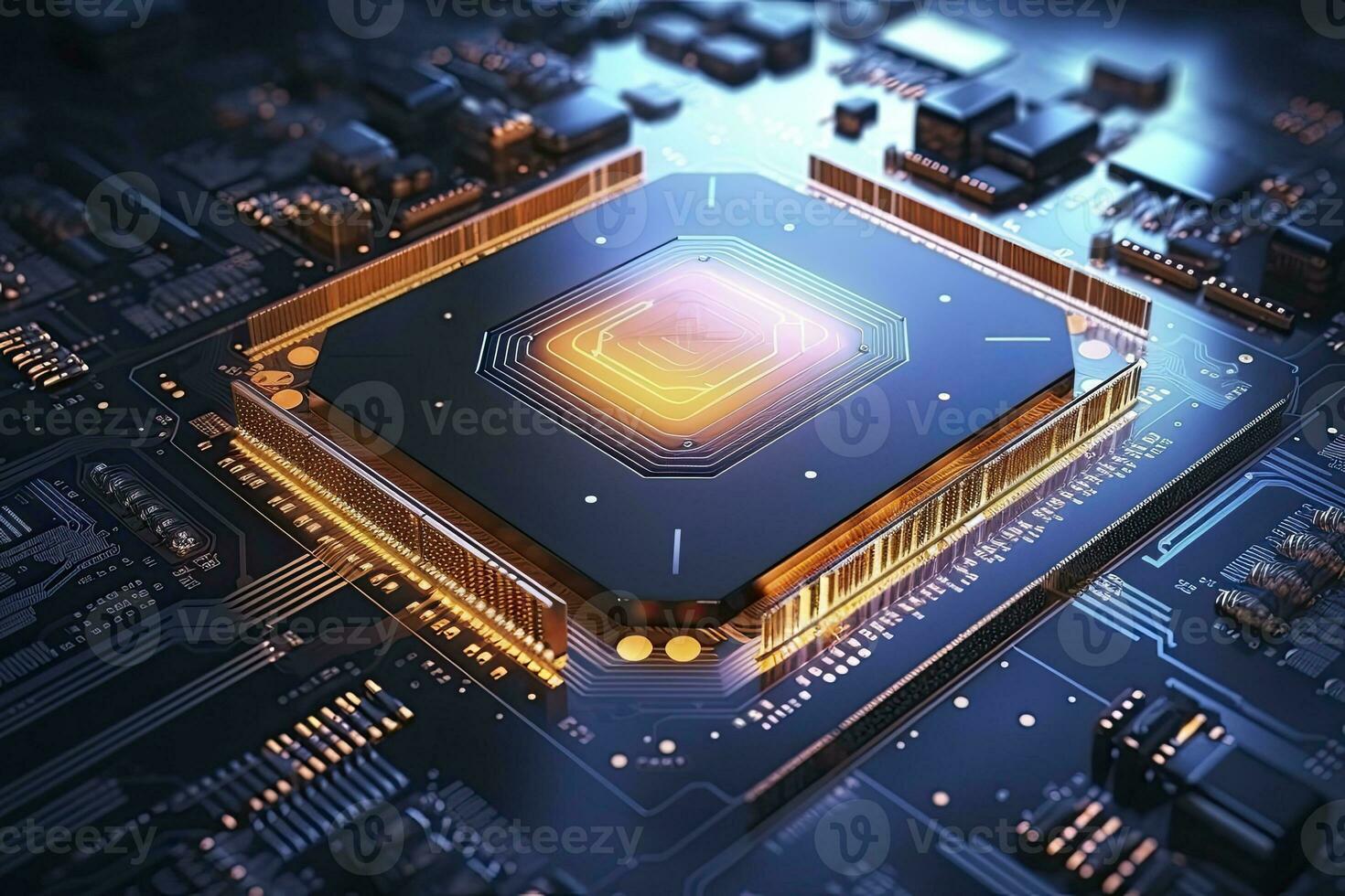 AI generated Futuristic central processor unit. Powerful Quantum CPU motherboard. AI Generated photo