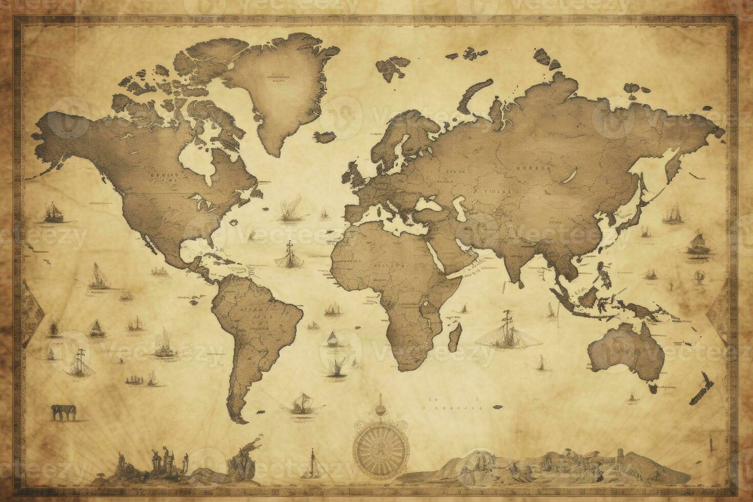 AI generated Great detailed illustration of the world map in vintage style. AI Generated photo