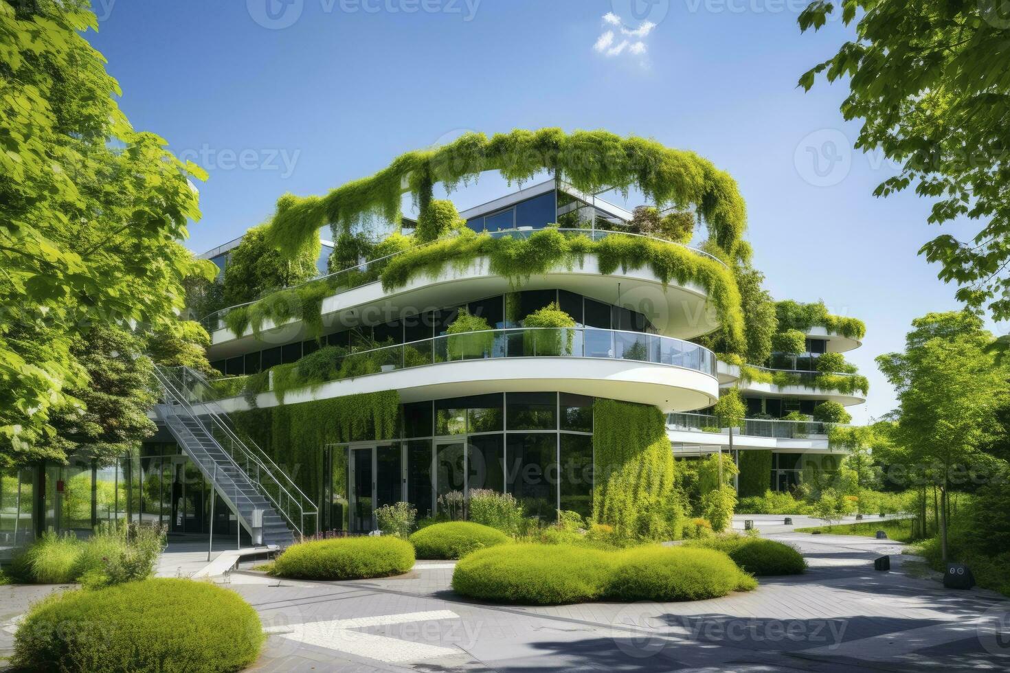 AI generated Office building with green environment. AI Generated photo