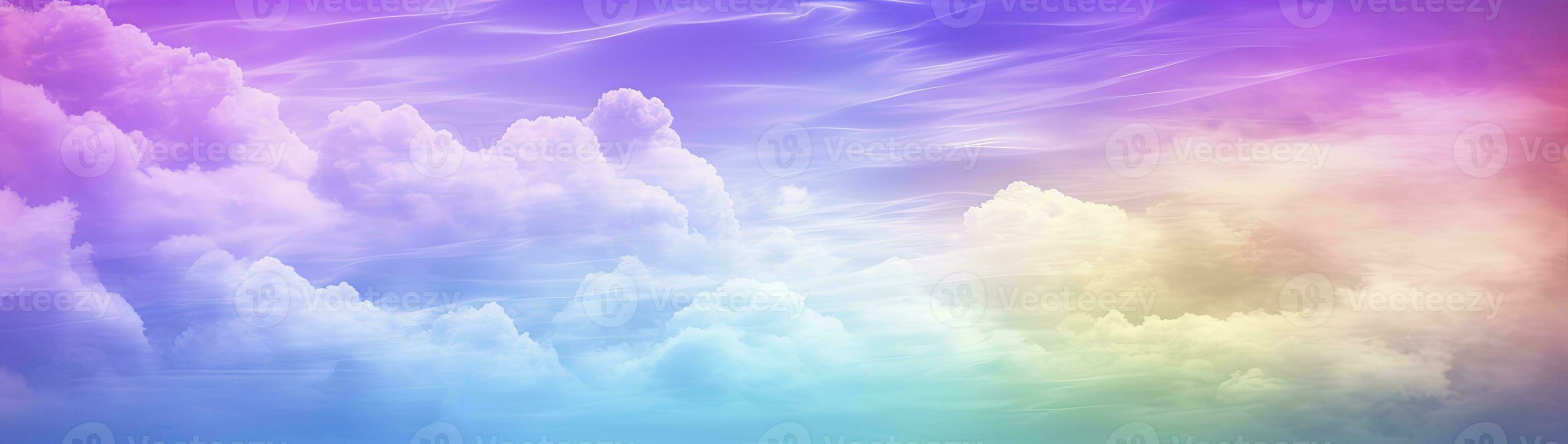 AI generated Rainbow sky with fluffy clouds. Multicolored toned sky. AI Generated. photo