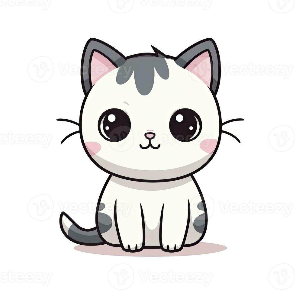 AI generated Cute Kawaii cat clipart icon white background. AI Generated photo