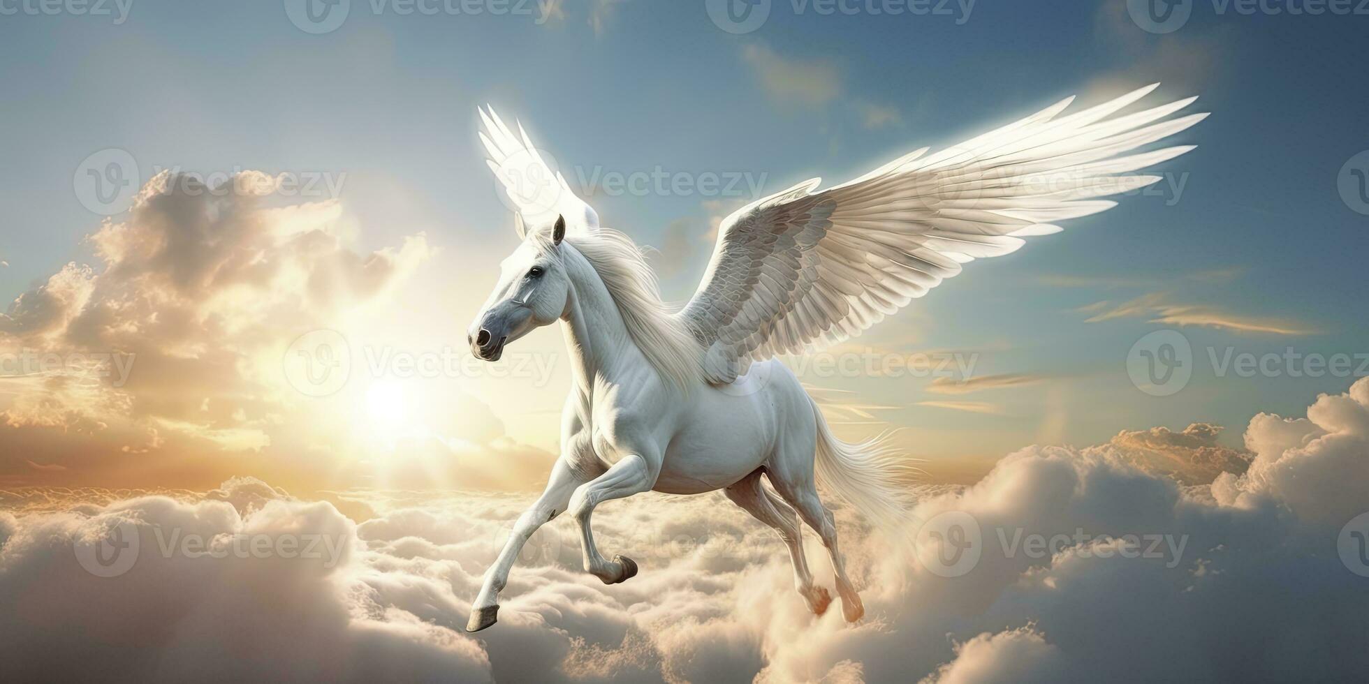 AI generated A white horse with wings. AI Generated photo