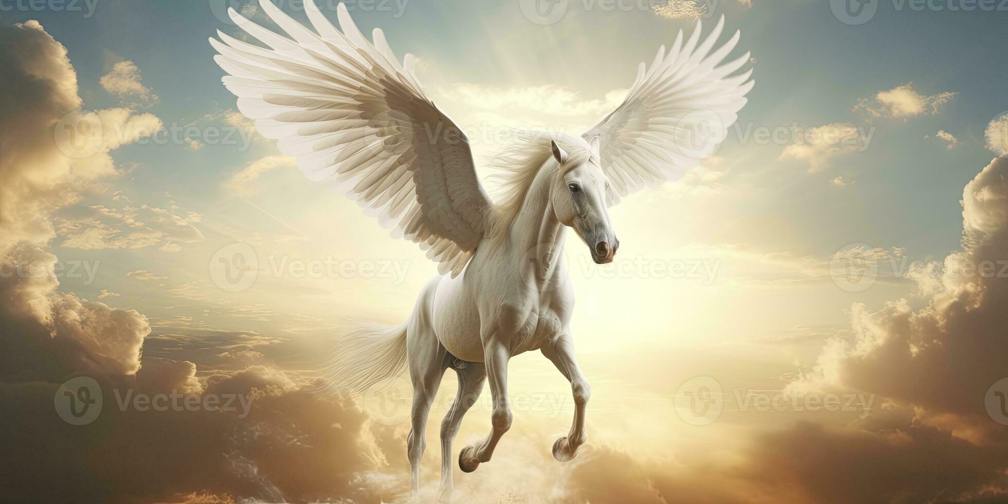 AI generated A white horse with wings. AI Generated photo