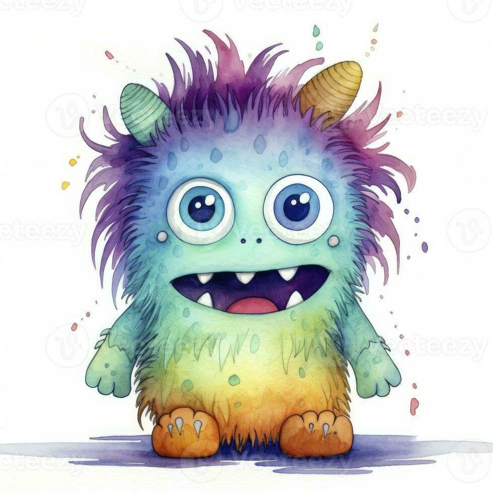 AI generated Watercolor cute monster on white background. AI Generated photo