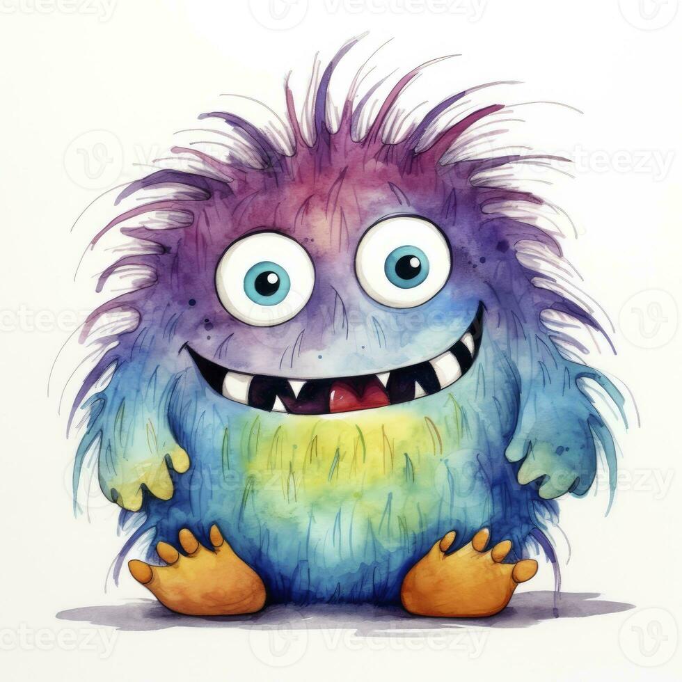 AI generated Watercolor cute monster on white background. AI Generated photo