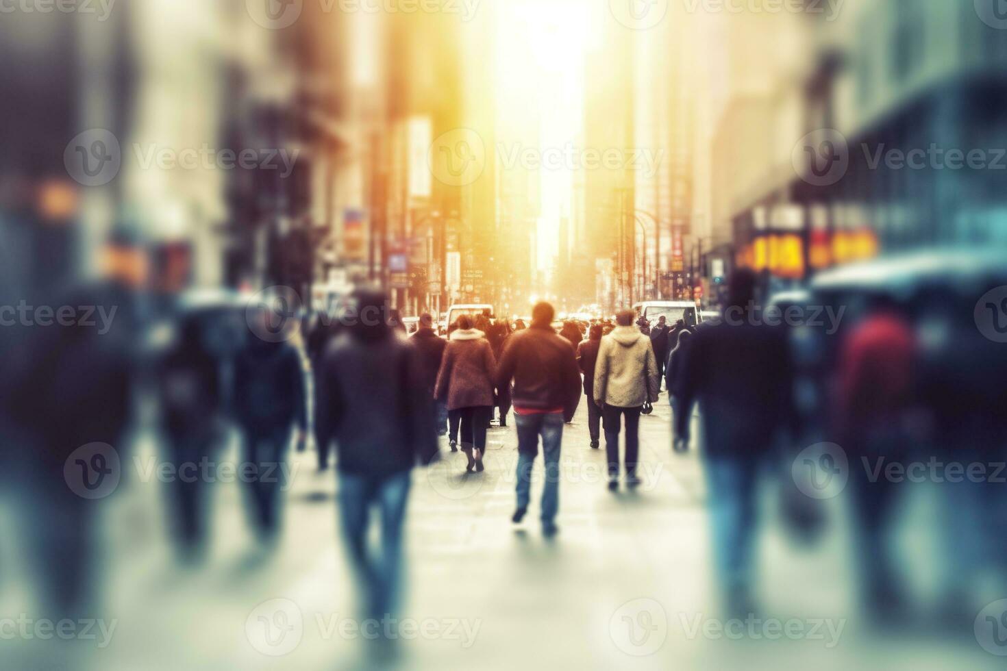 AI generated Blurred business people walking in the city scape. AI Generated photo
