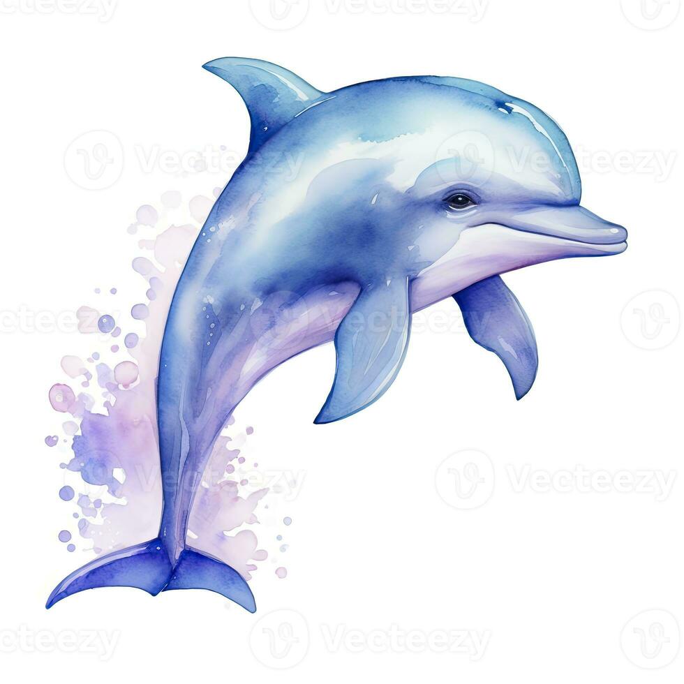 AI generated Watercolor fantasy Baby Dolphin clip art isolated white background. AI Generated photo