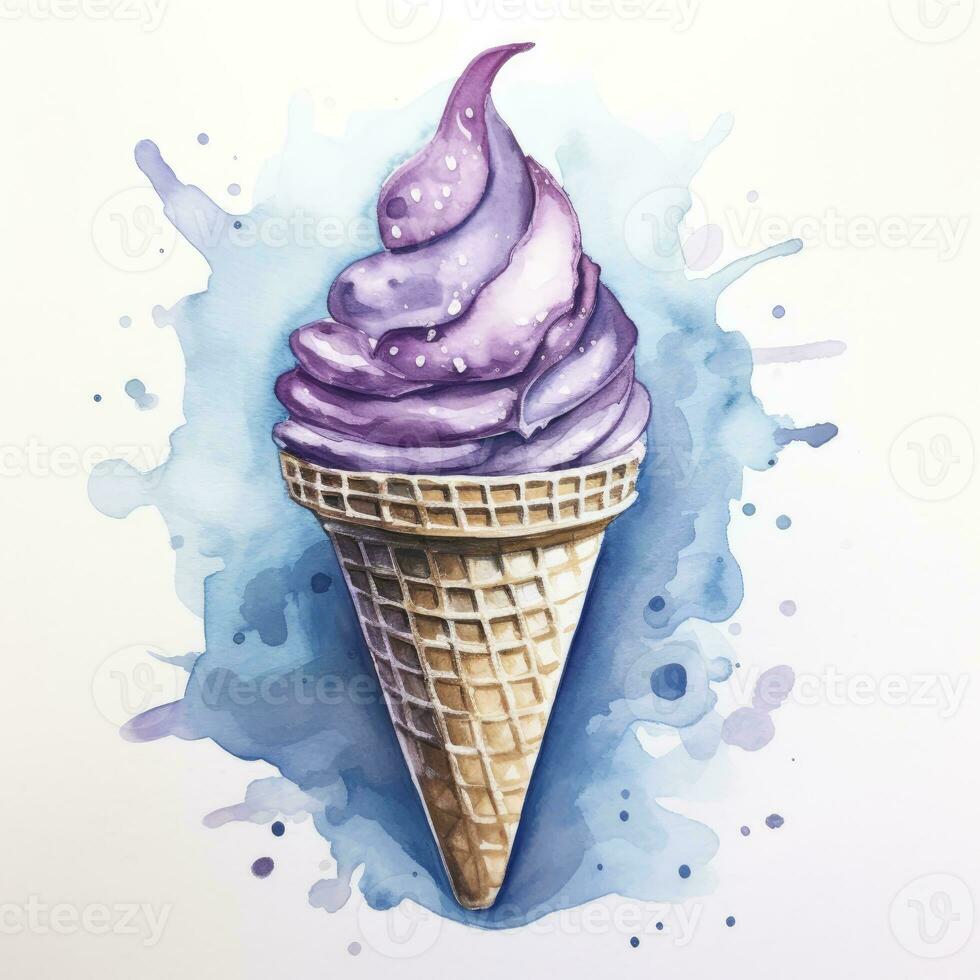 AI generated Watercolor ice cream in a waffle cone. AI Generated photo