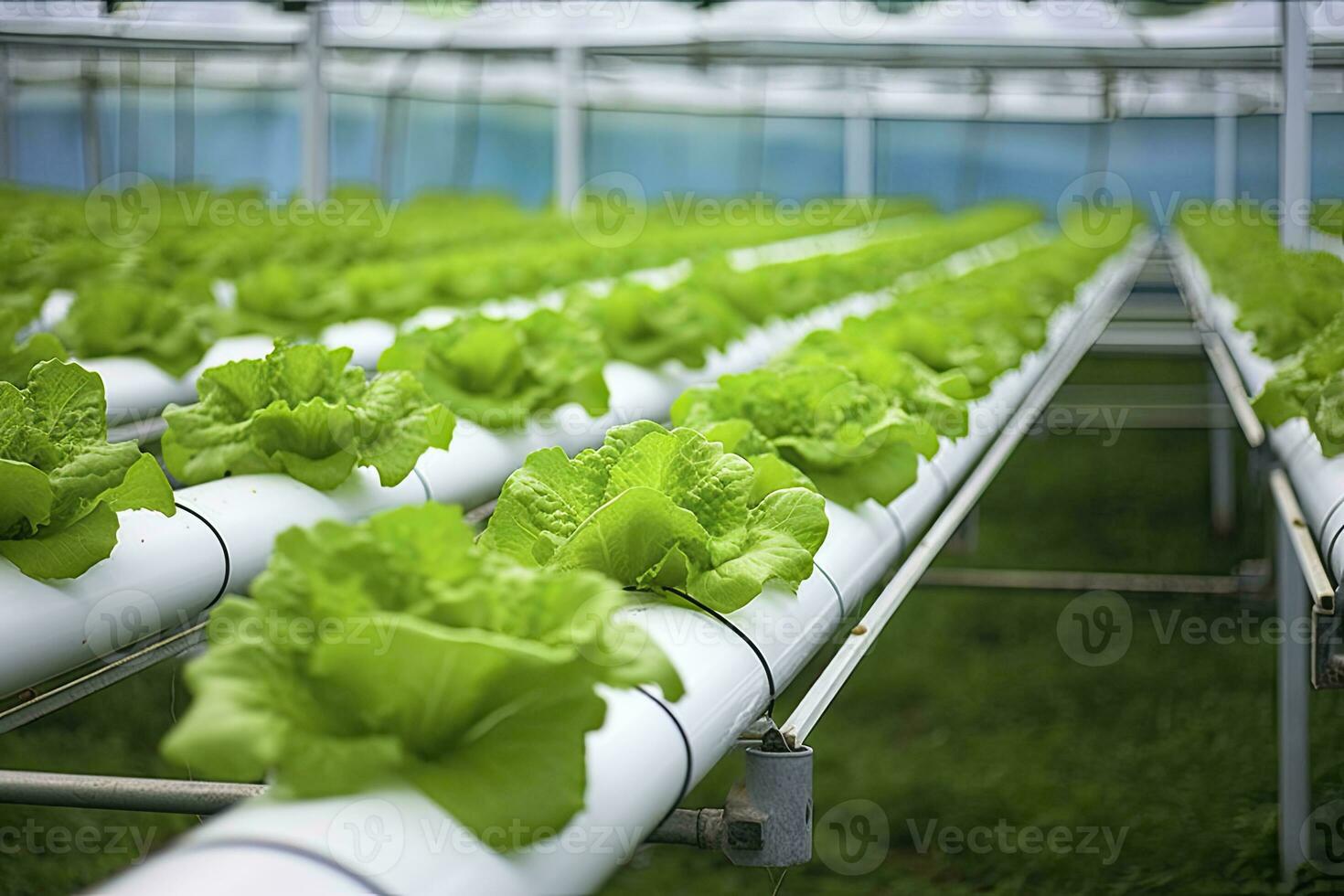 AI generated Hydroponic lettuce growing. AI Generated photo