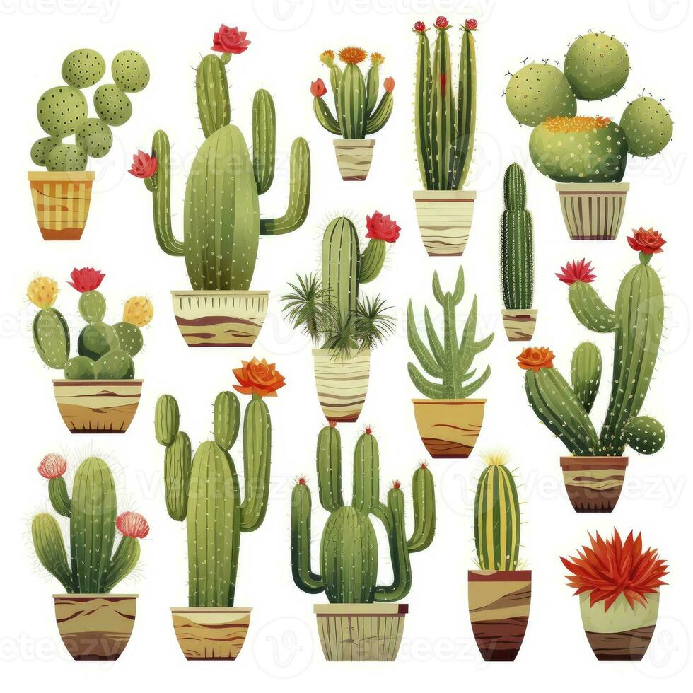 ai generado el cactus conjunto en blanco antecedentes. clipart ilustraciones. ai generado foto