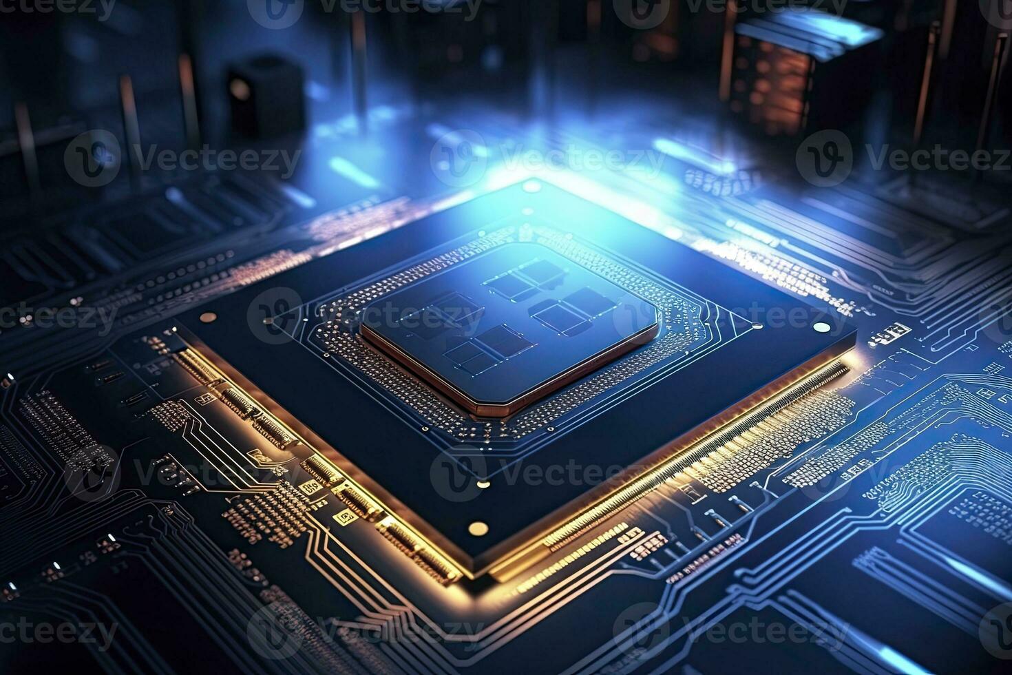 AI generated Futuristic central processor unit. Powerful Quantum CPU motherboard. AI Generated photo