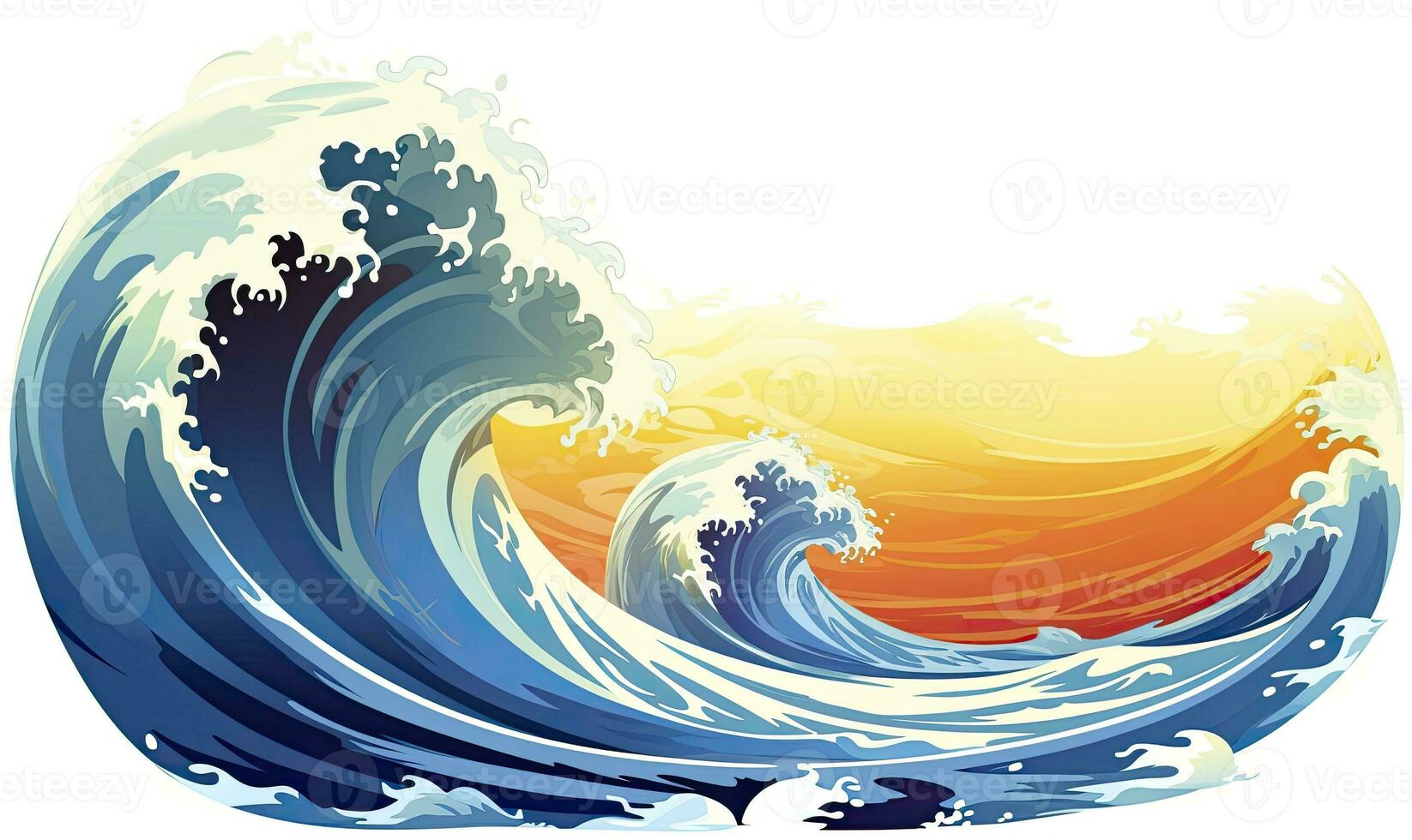 AI generated Ocean wave sun clouds, blue yellow abstract ocean wave. AI Generated. photo