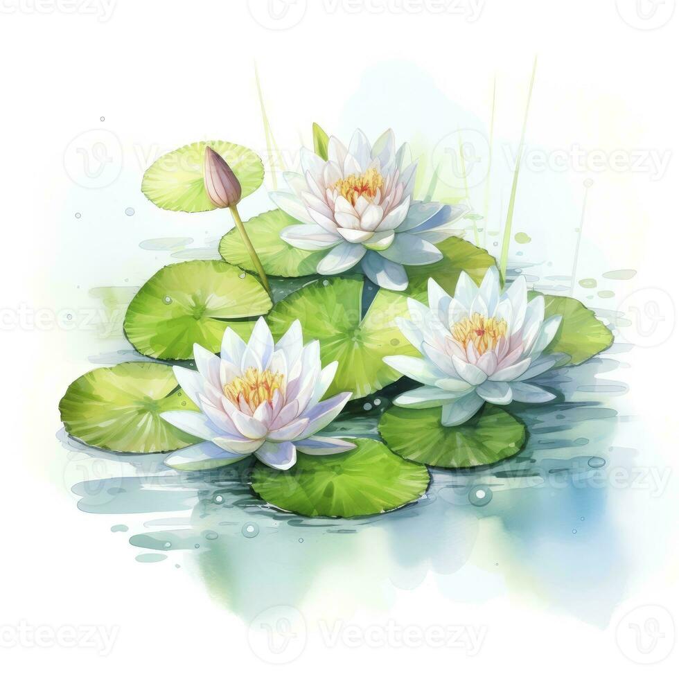 AI generated Water Lily in Pond. Watercolor design. AI Generated photo