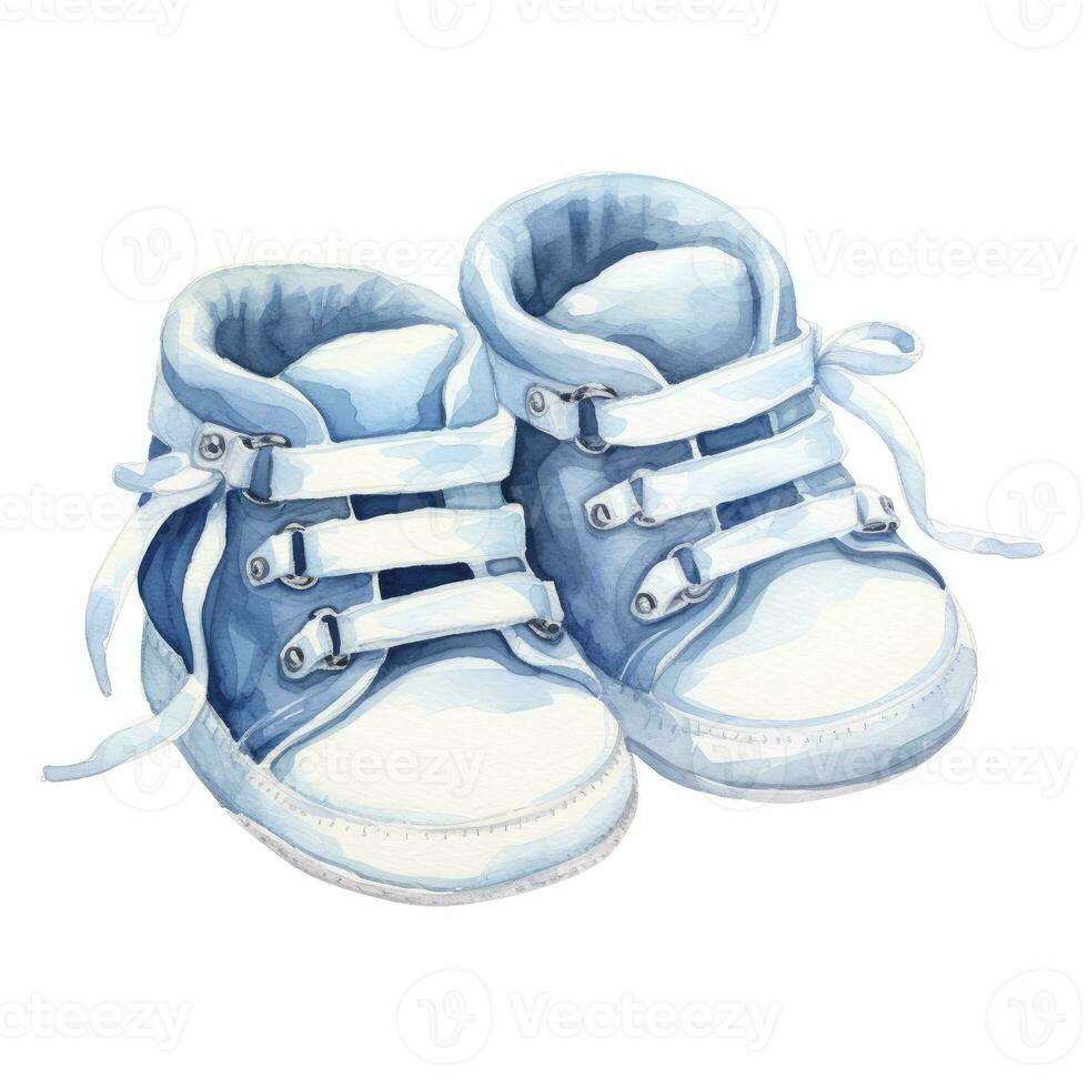 AI generated Watercolor newborn small shoes isolated white background. AI Generated photo