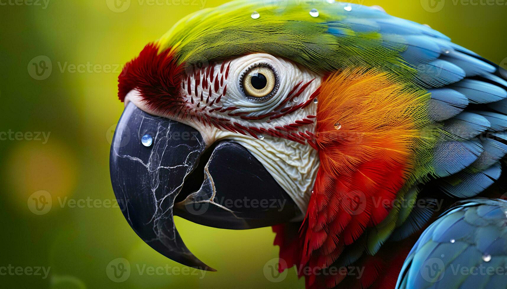 AI generated Tropical macaw perched, vibrant feathers in focus. Generative AI photo