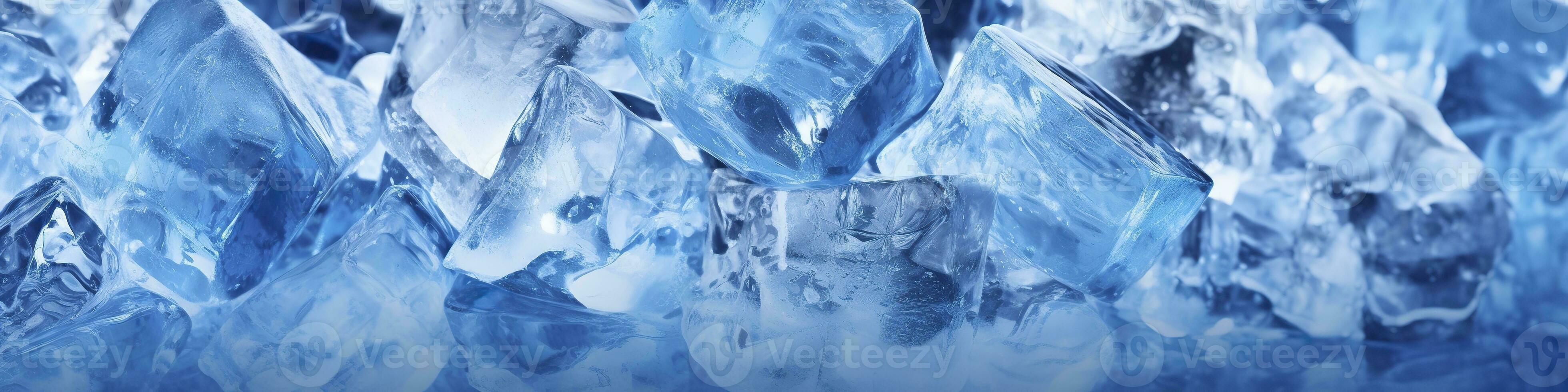 AI generated Pieces of ice and water on blue background. Generative AI photo