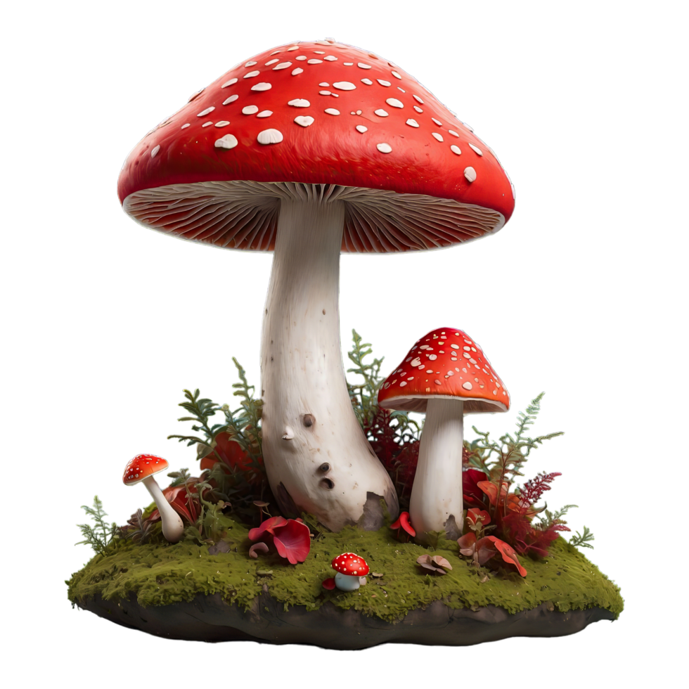 AI generated mushroom that is red and untamed isolated on transparent background png