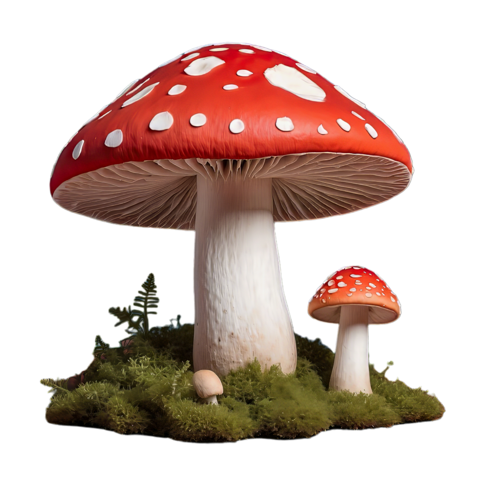 AI generated mushroom that is red and untamed isolated on transparent background png
