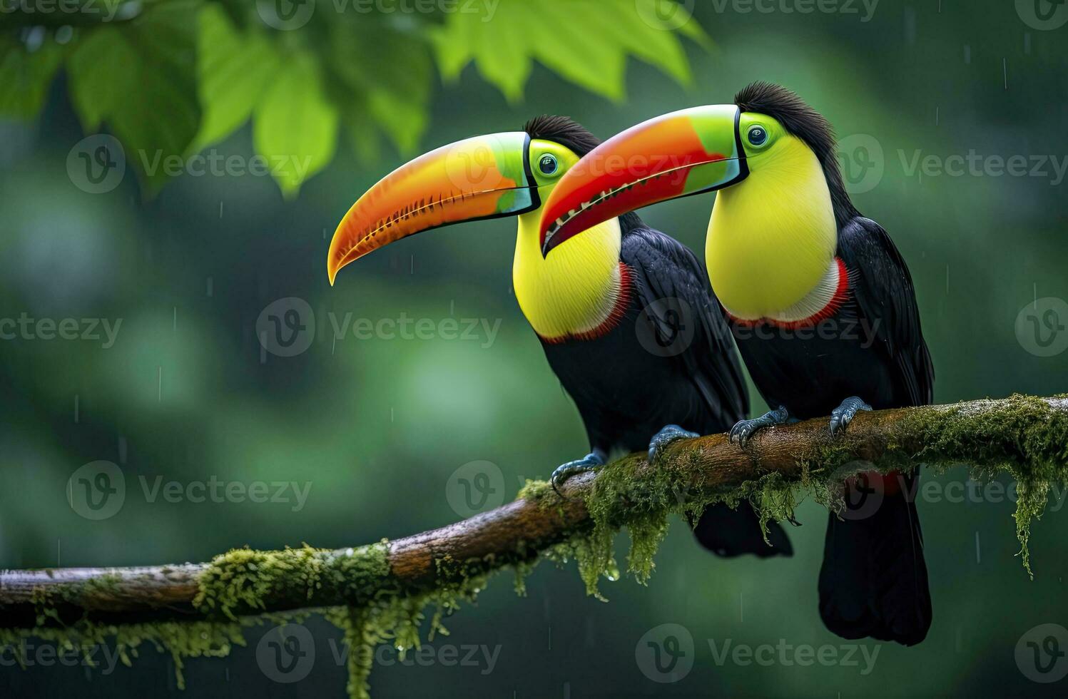 AI generated Toucan sitting on the branch in the forest. AI Generated photo