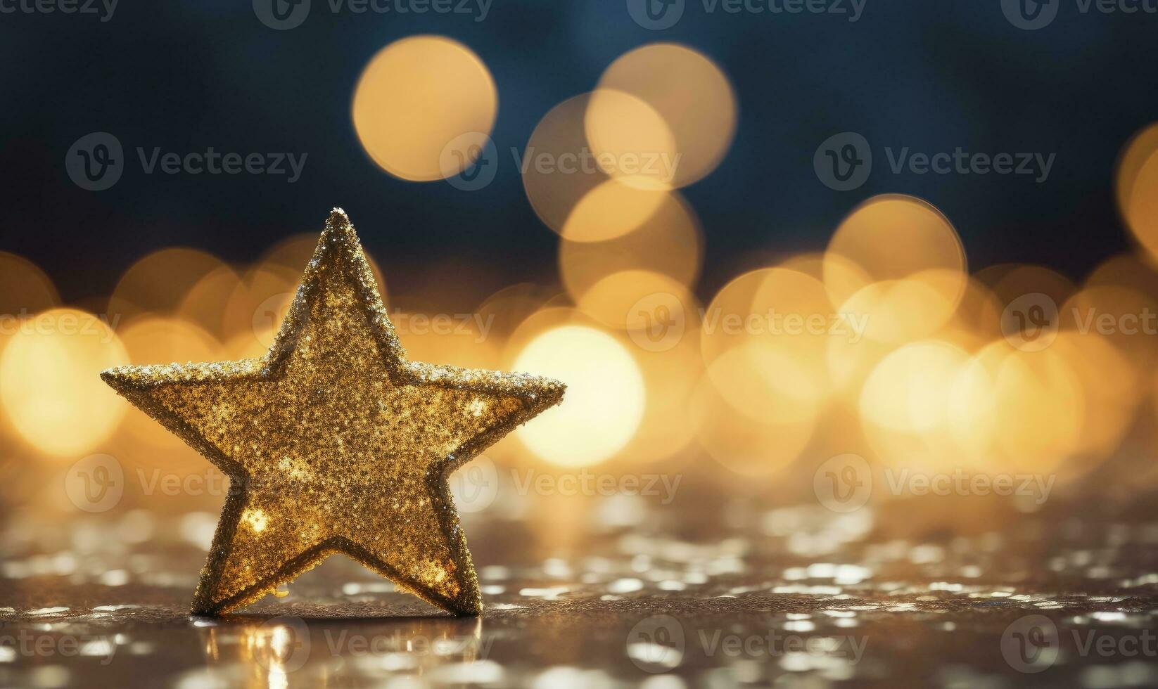 AI generated Sparkling Golden Christmas Star. Ornament Decoration Defocused Bokeh Background. AI Generated photo