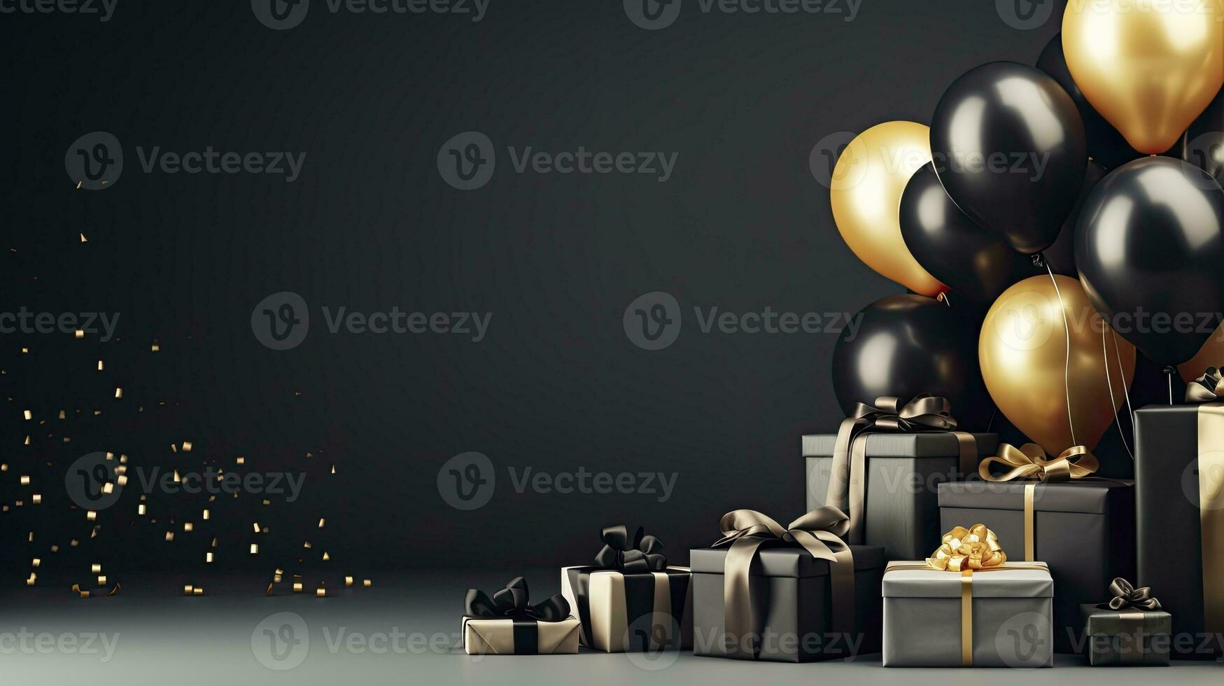 AI generated Black Friday sale banner with ballon and gift box space for text. AI Generated photo