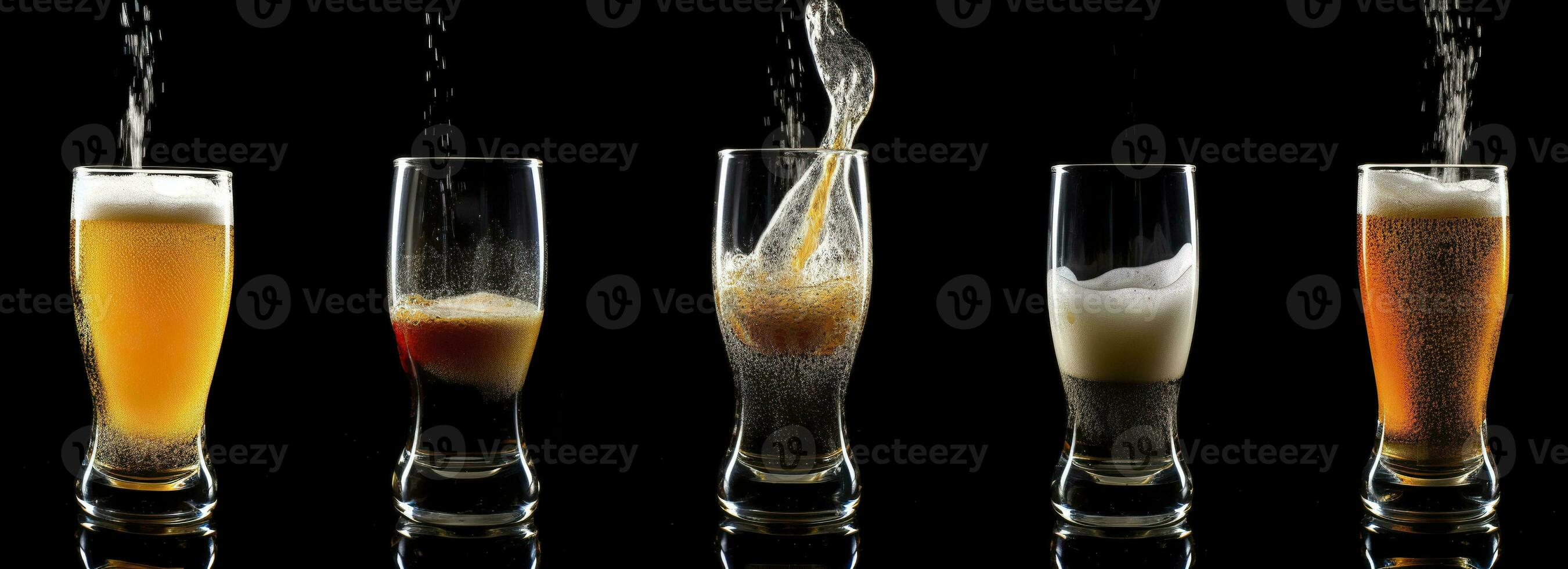 AI generated Pouring beer into a glass on a black background. Generative AI photo