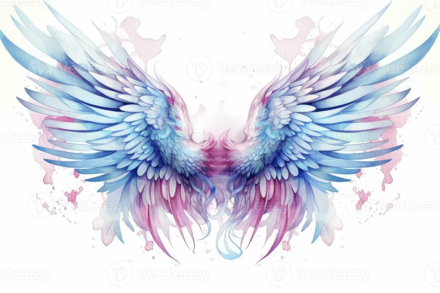 AI generated Beautiful magic watercolor blue pink wings. AI Generated photo