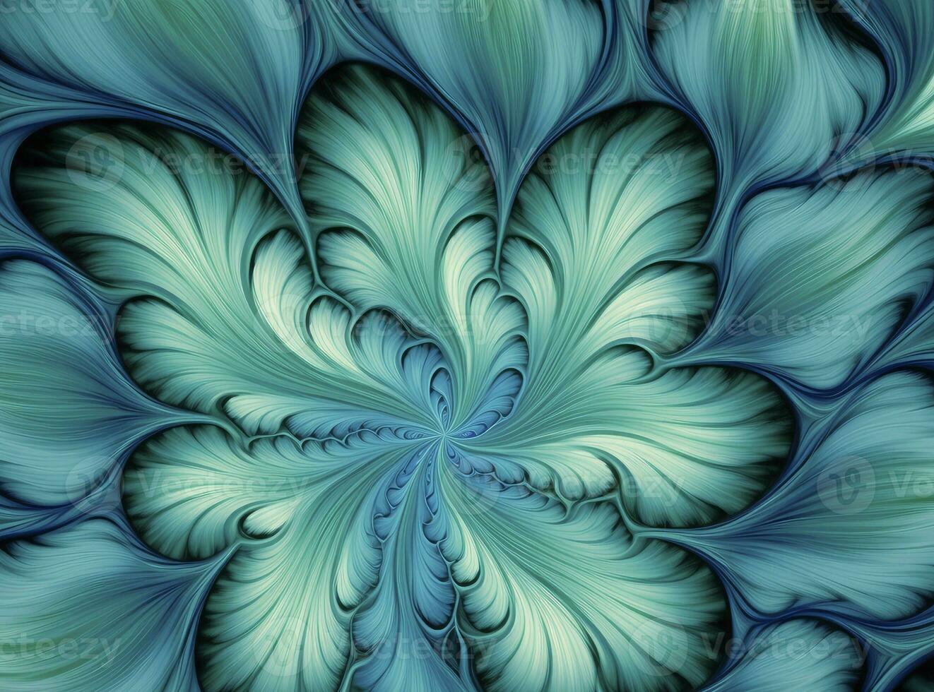 AI generated Aqua and Green psychedelic fractal.  AI Generated photo