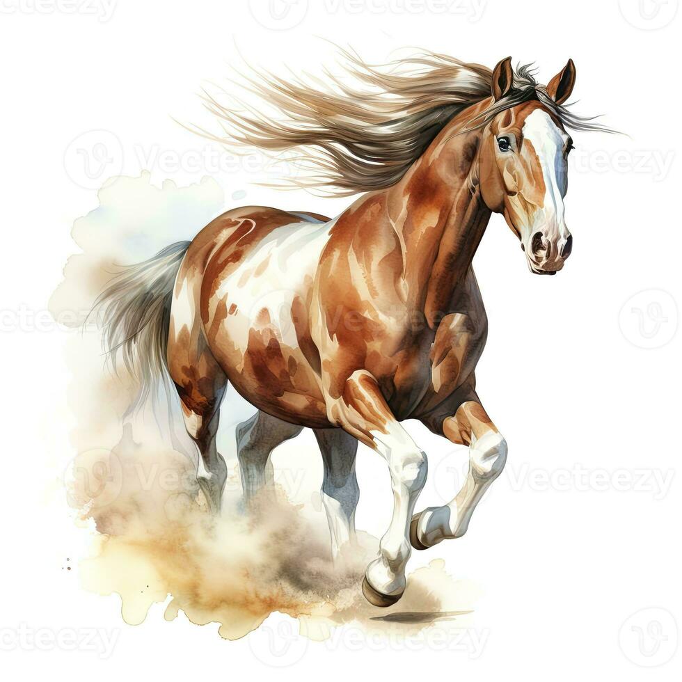 AI generated Horse running in watercolor design. AI Generated photo