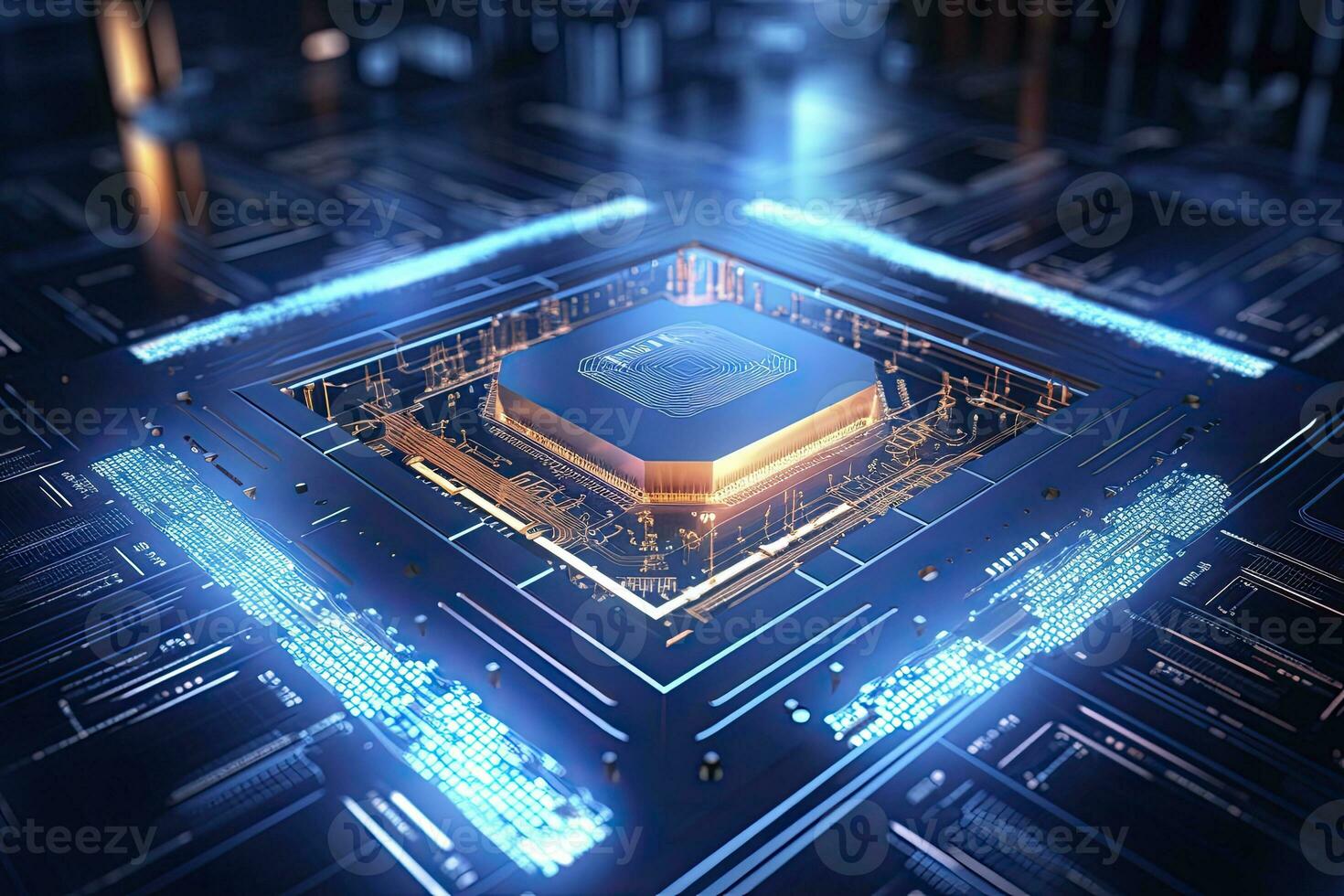 AI generated Futuristic central processor unit. Powerful Quantum CPU motherboard. AI Generated photo