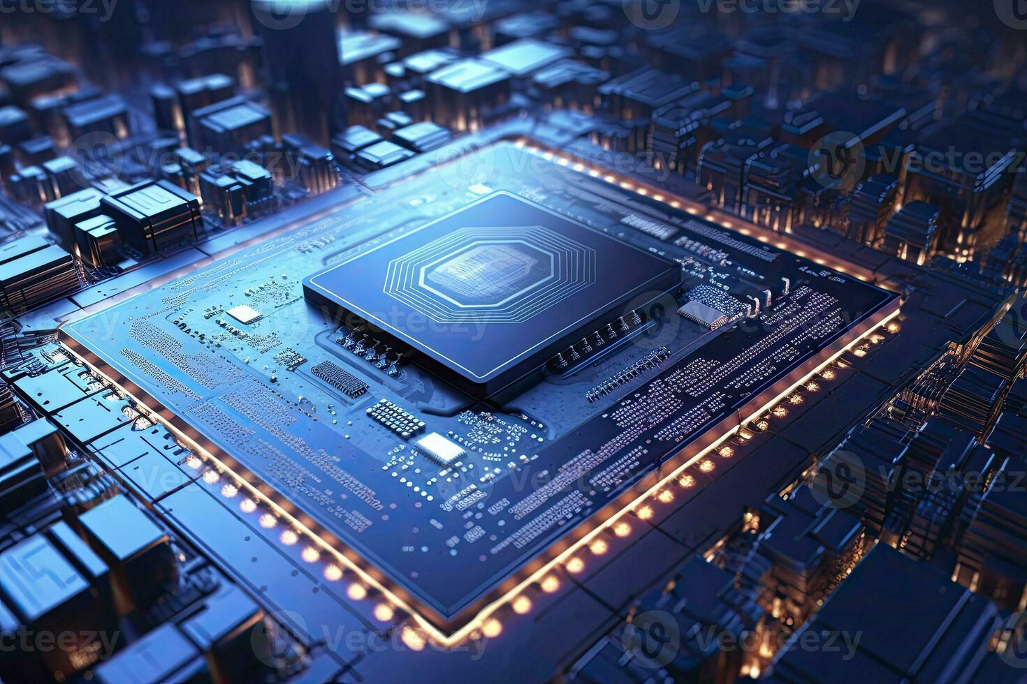 AI generated Futuristic central processor unit. Powerful Quantum CPU motherboard. AI Generated photo