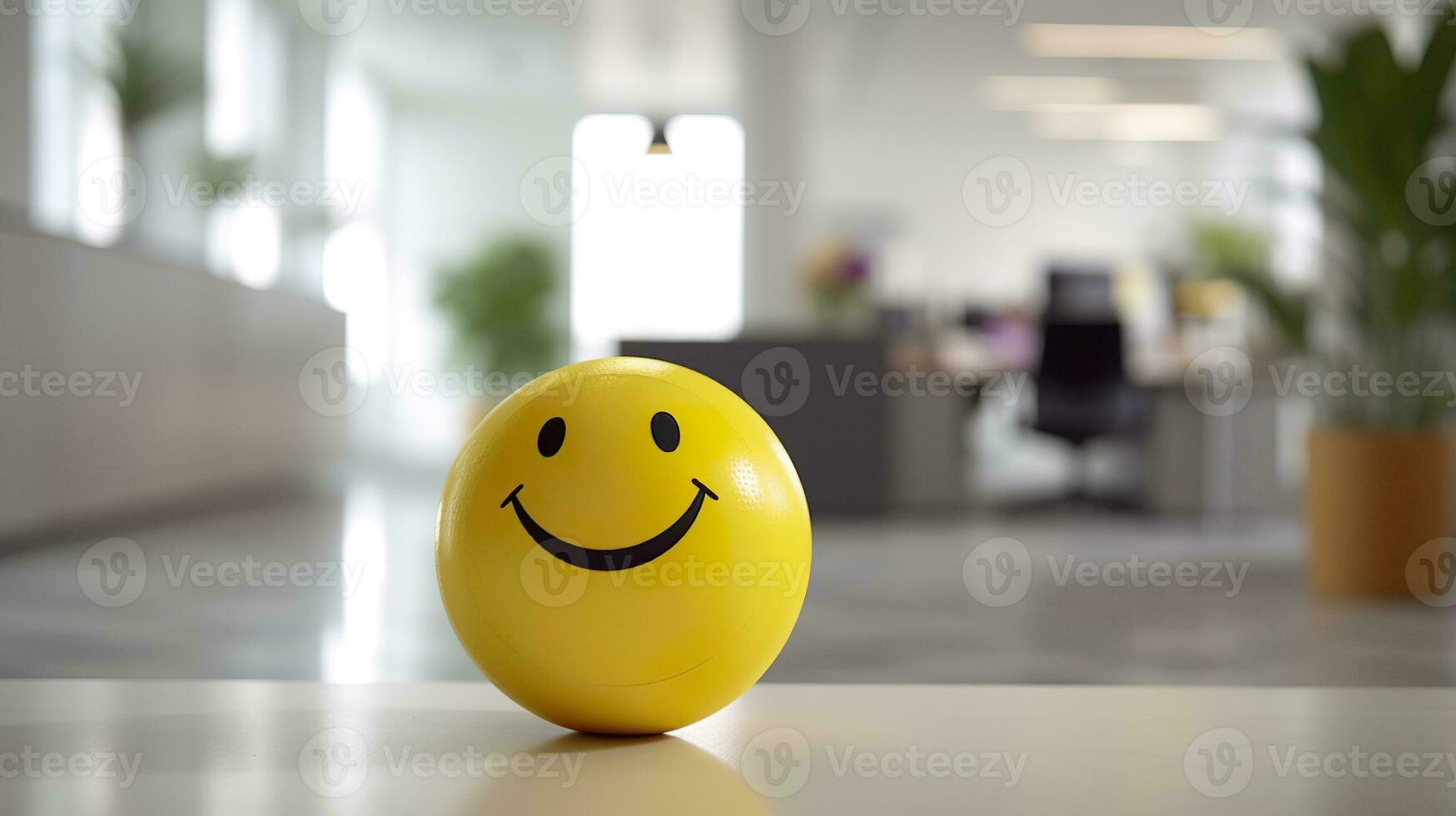 ai generado un amarillo sonriente pelota lata promover un positivo trabajo ambiente. generativo ai foto