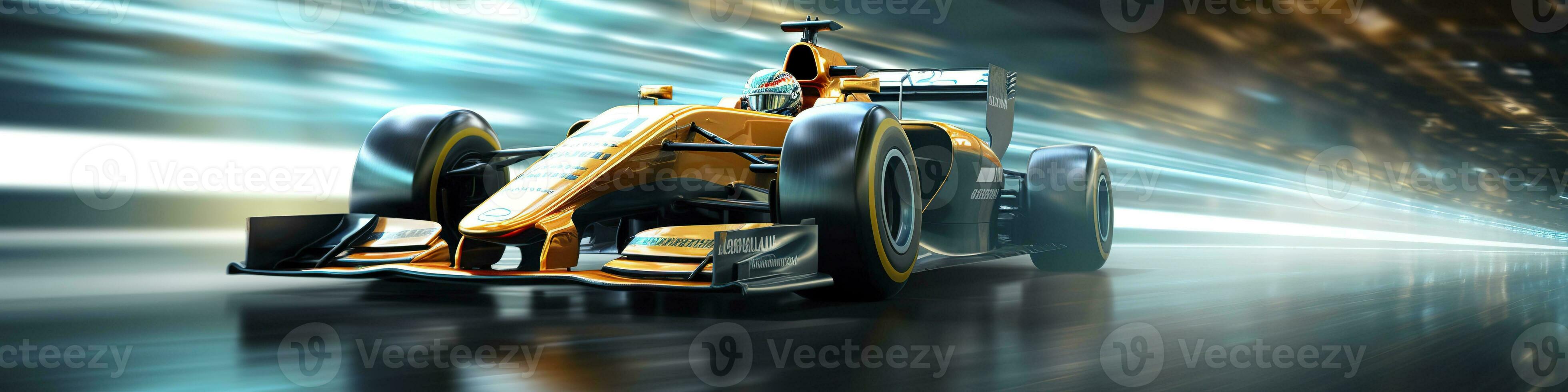 AI generated Racing car at high speed. Racer on a racing car passes the track. Motor sports competitive team racing. Motion blur background. Generative AI photo