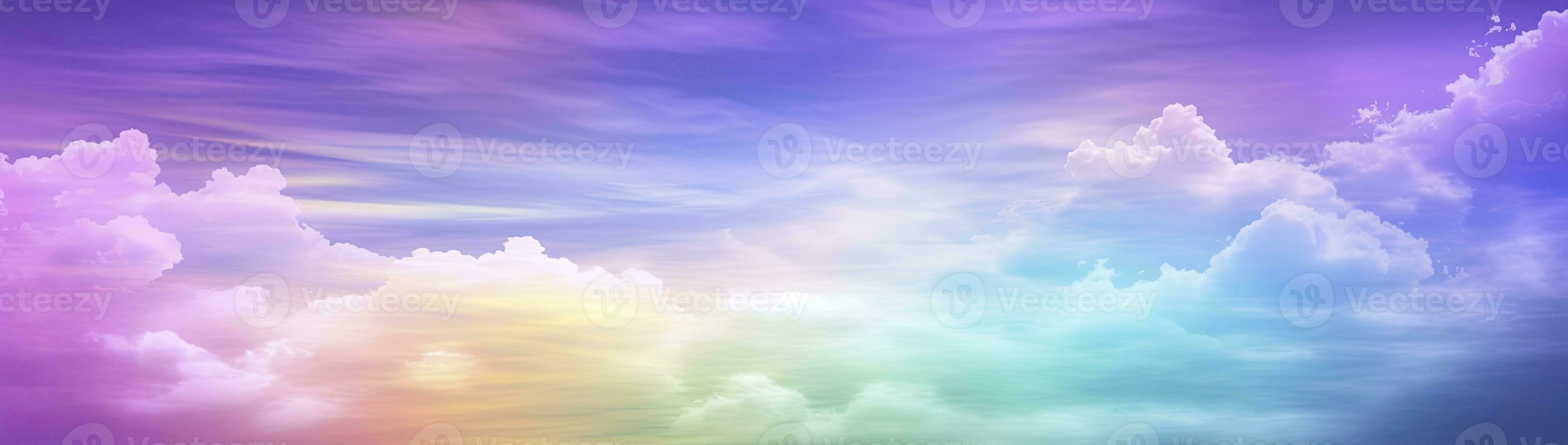 AI generated Rainbow sky with fluffy clouds. Multicolored toned sky. AI Generated. photo