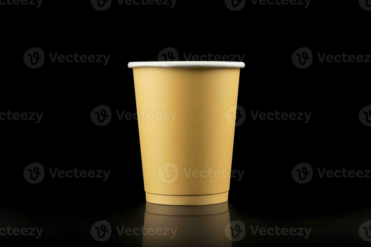 AI generated Side view yellow empty disposable paper fast food cup isolated on black background. Generative AI photo