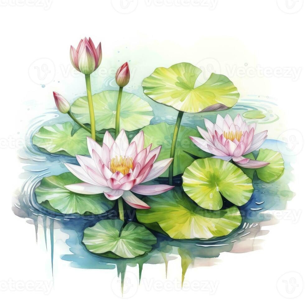 AI generated Water Lily in Pond. Watercolor design. AI Generated photo