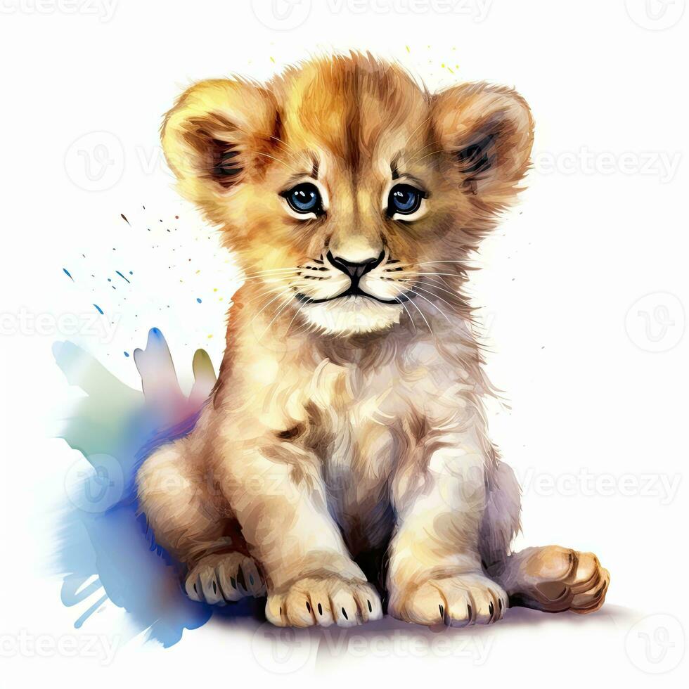 AI generated Watercolor Baby Lion. AI Generated photo