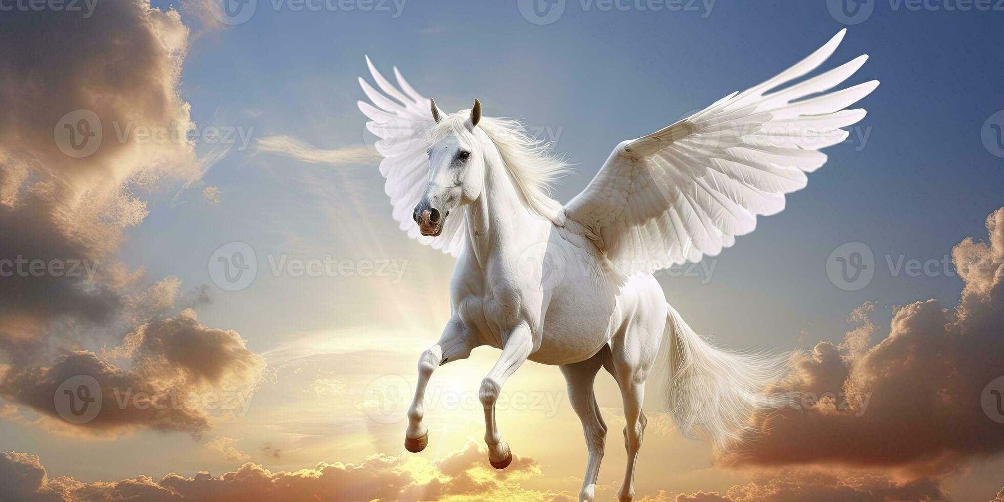 AI generated A white horse with wings. AI Generated photo