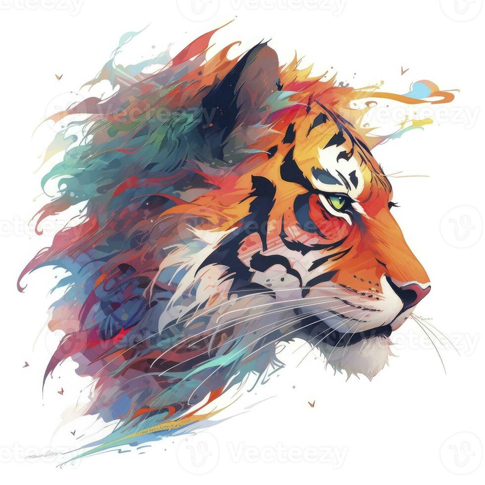 AI generated Watercolor tiger head on isolated with white background. AI Generated photo