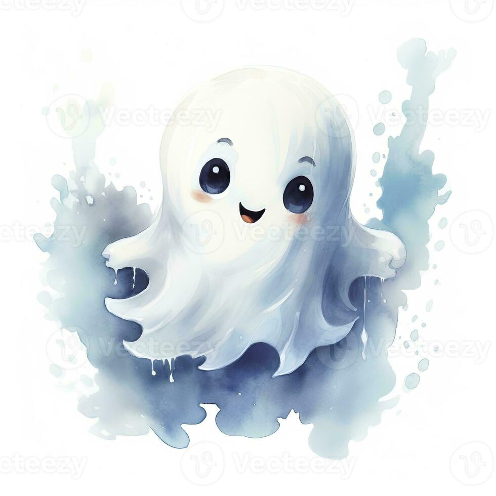 ai generado el acuarela linda fantasma en blanco antecedentes. ai generado foto