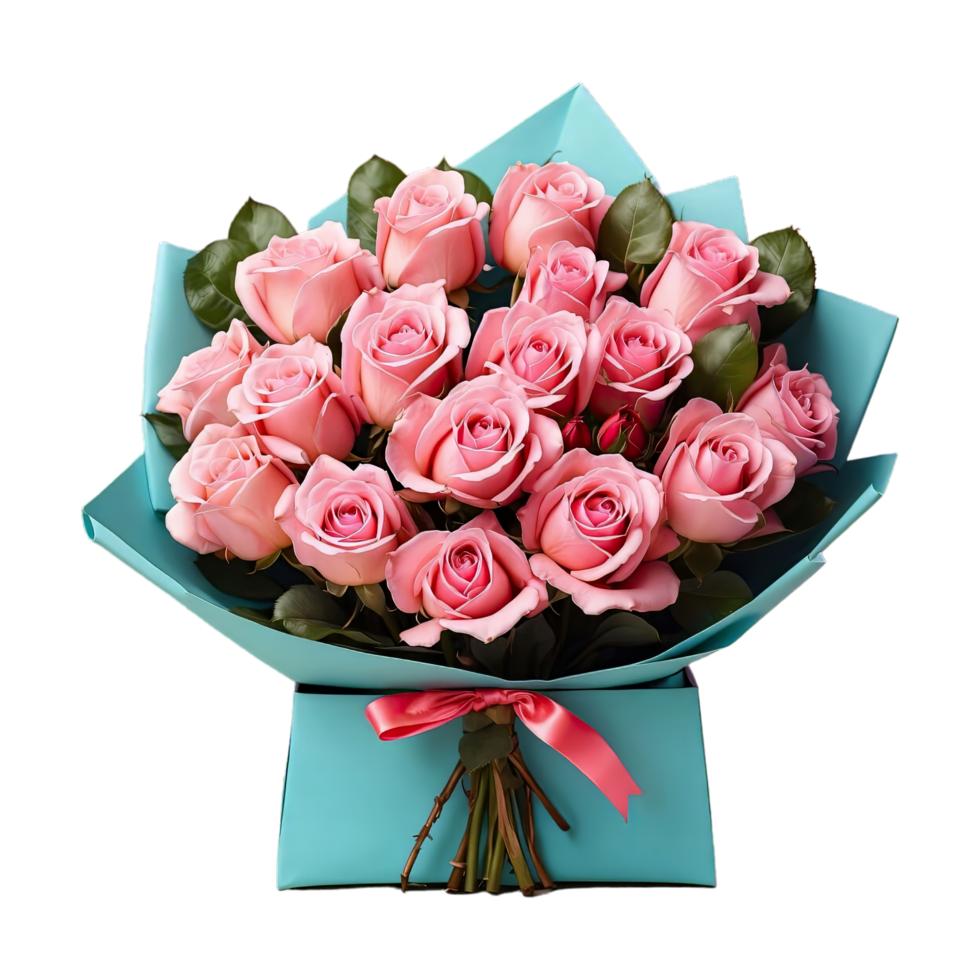 AI generated beautiful pink rose bouquet with colorful packing isolated