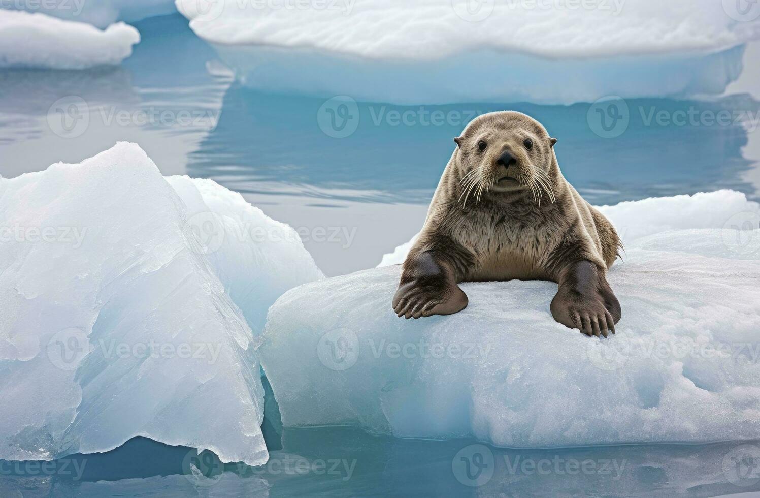 AI generated Sea Otter on Ice. AI Generated photo