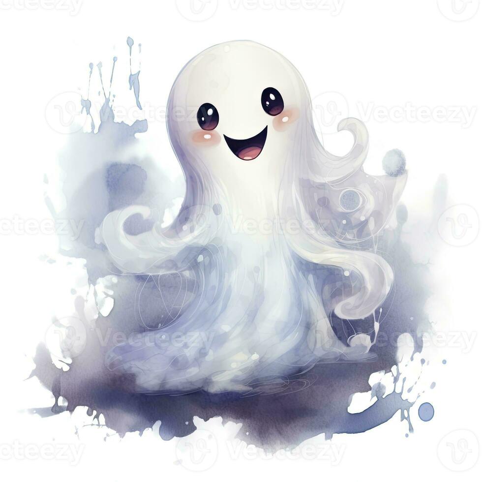 AI generated The watercolor cute ghost on white background. AI Generated photo